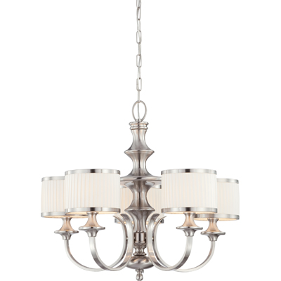 Nuvo Lighting 60/4735  Candice - 5 Light Chandelier with Pleated White Shades in Brushed Nickel Finish